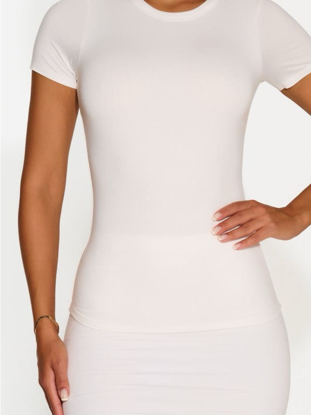 naked wardrobe Cream Crew Neck Short Sleeve Top